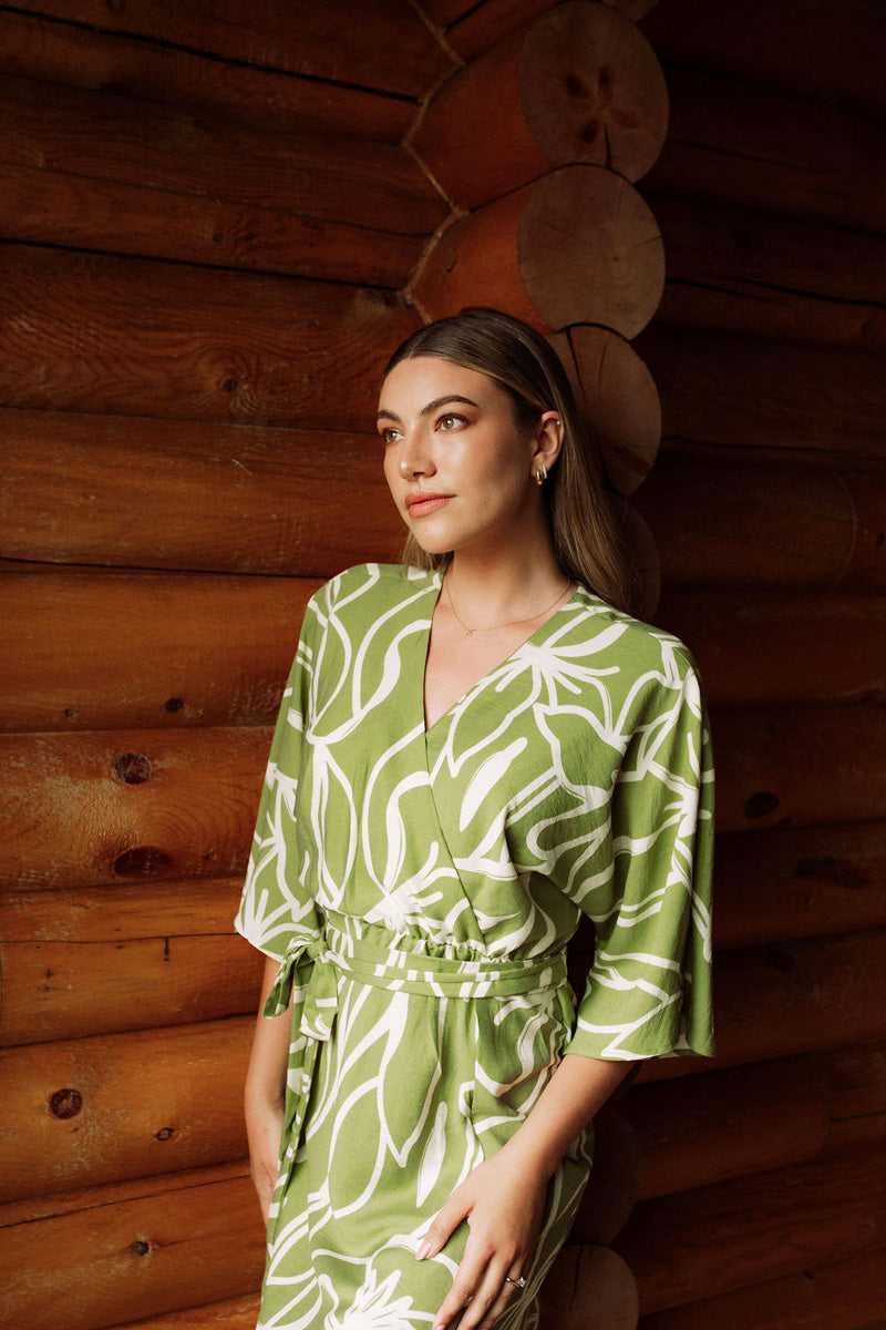 Flora Midi Dress in Olive green