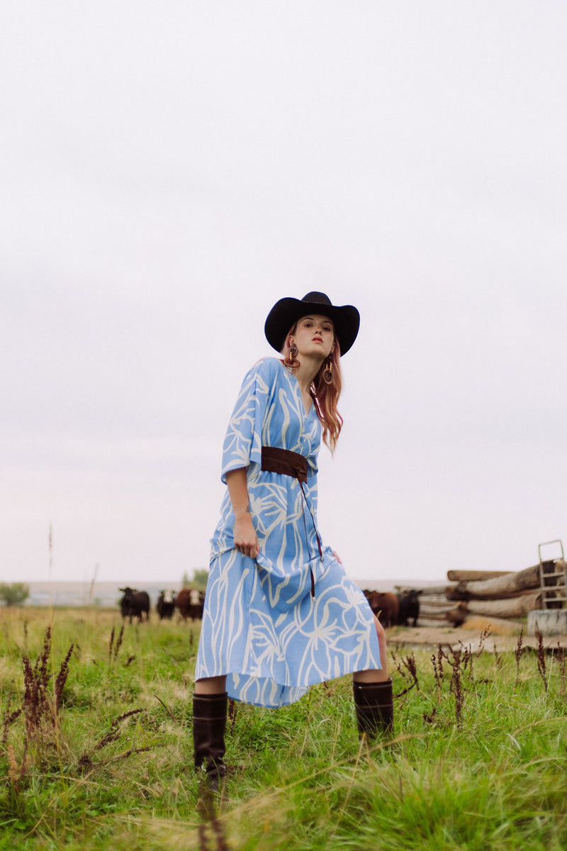Flora Midi Dress in baby blue
