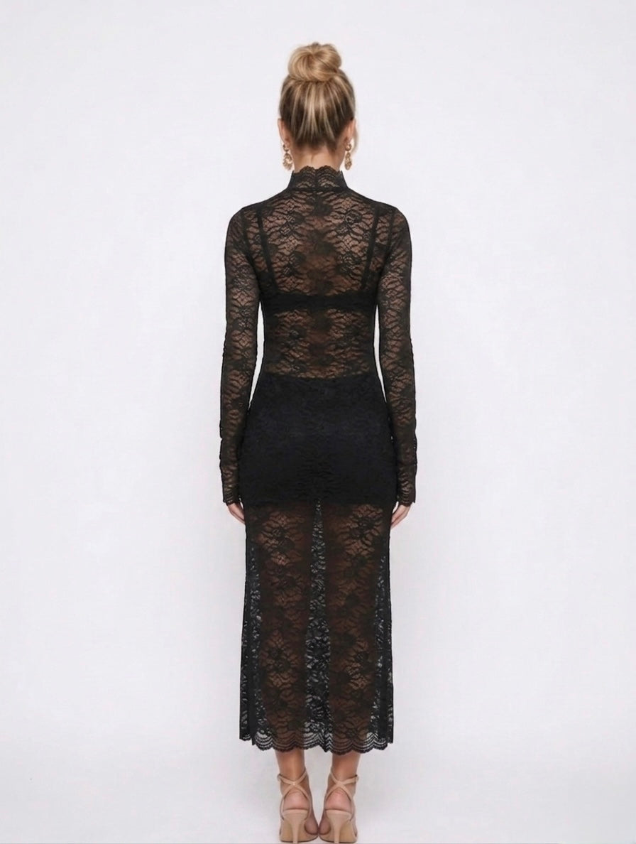 Serena Lace Maxi Dress – Black