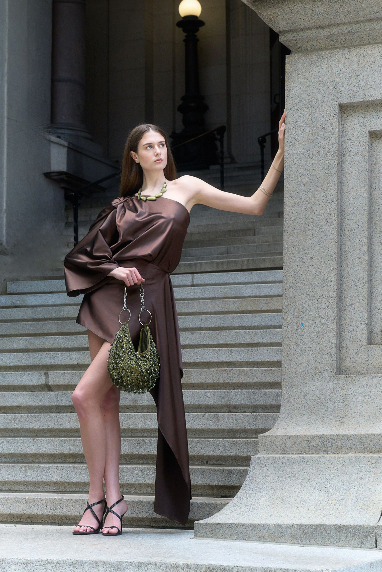 Valeria Asymmetrical Silky-satin Dress