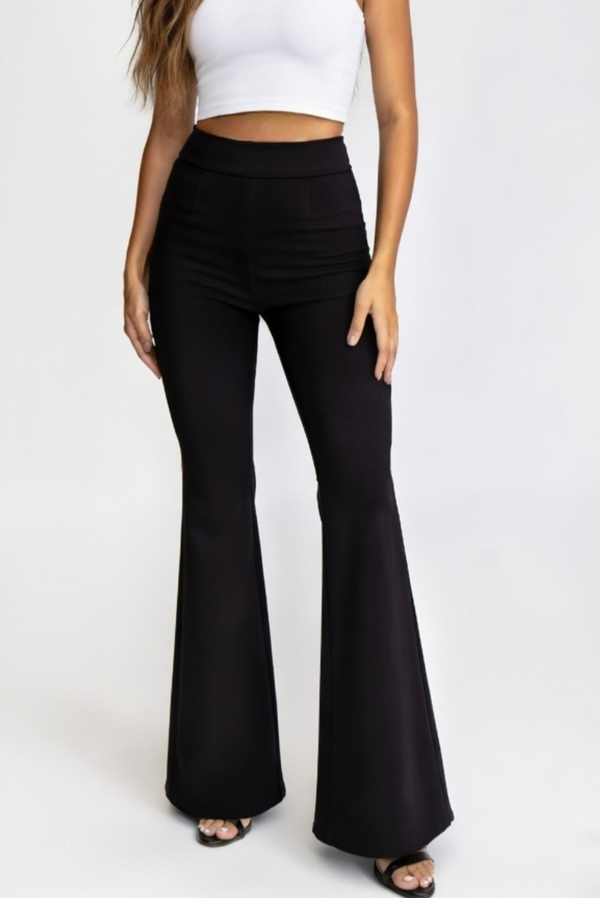 Flare Black Crepe Pants – High Waist