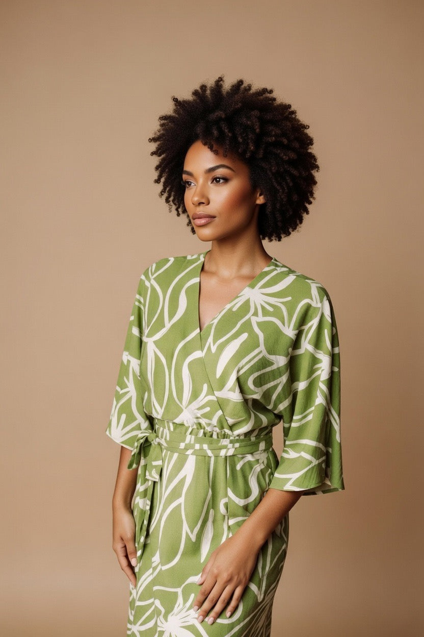 Flora Midi Dress in Olive green